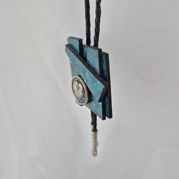 Handmade Geometric Shape Bolo Tie with Double Dove Bird Medallion - Picture 10 of 16